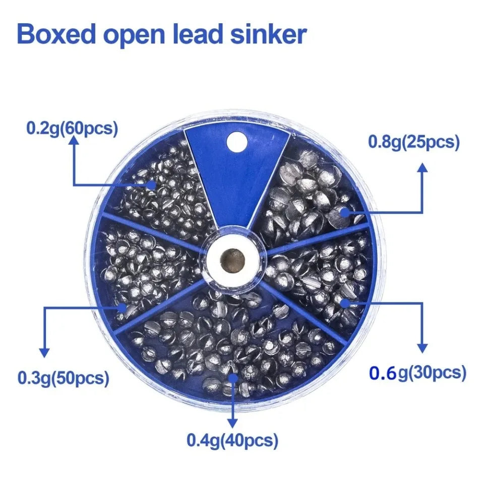 205Pcs Fishing Split Shot Sinkers – Removable Lead Weights Set for Precision Rigging & Casting