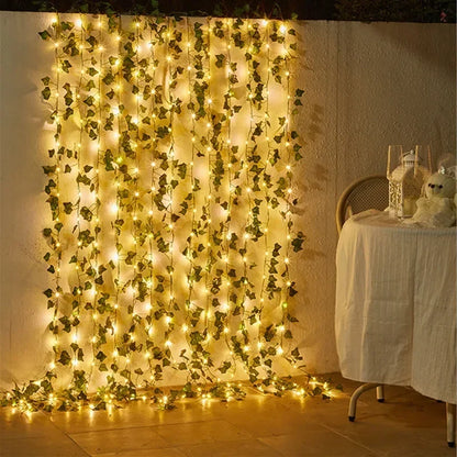 Flower Green Leaf String Lights – Battery Powered Artificial Vine Fairy Lights for Christmas Tree & Home Decor