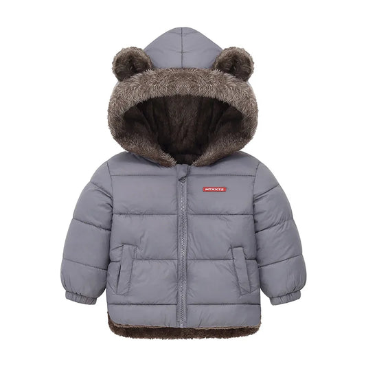 Cotton Hooded Baby Jacket – Thick Fleece Winter Outerwear for Boys & Girls