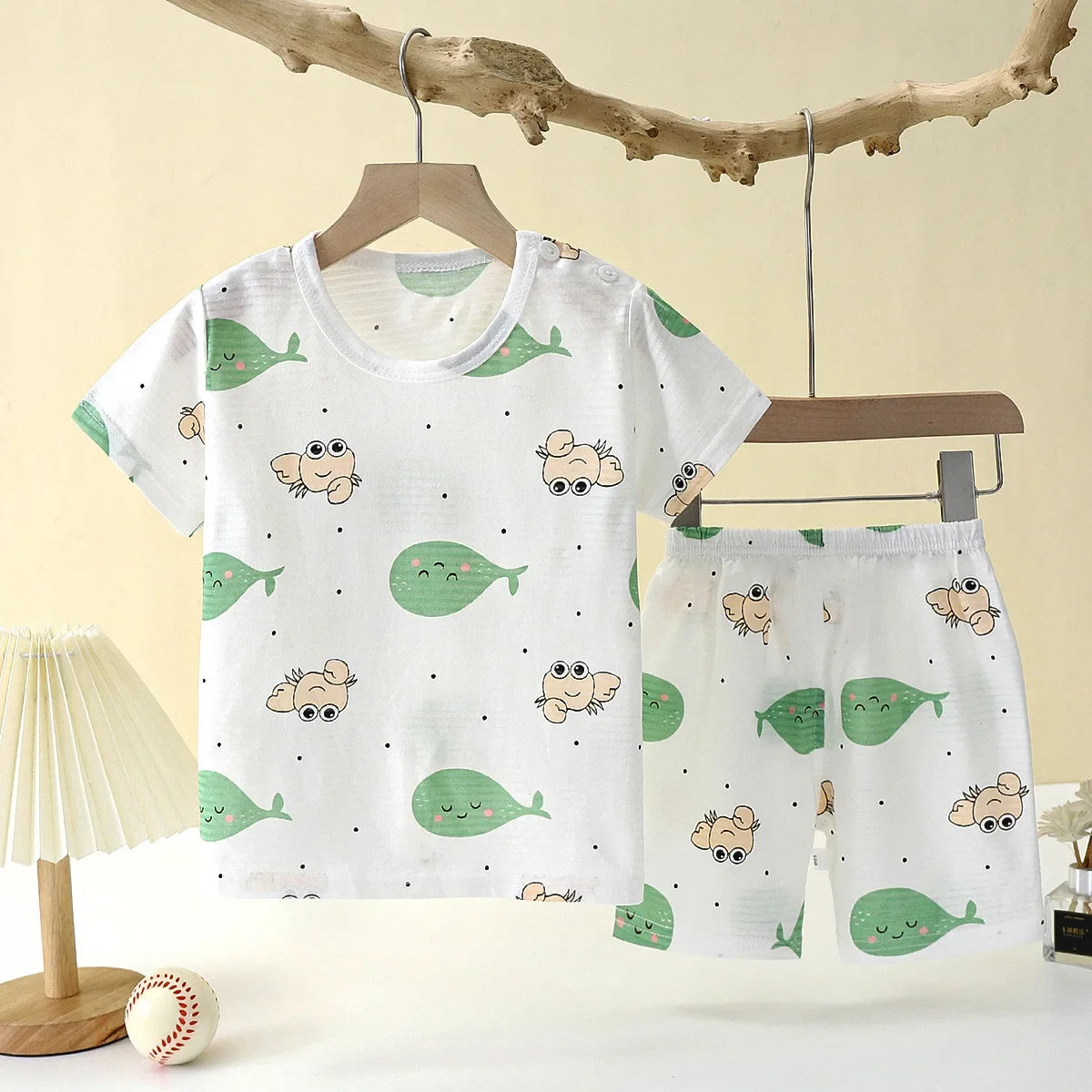 Children's Summer Cotton Sleepwear Set – Breathable Short Sleeve T-shirt & Shorts for Boys and Girls
