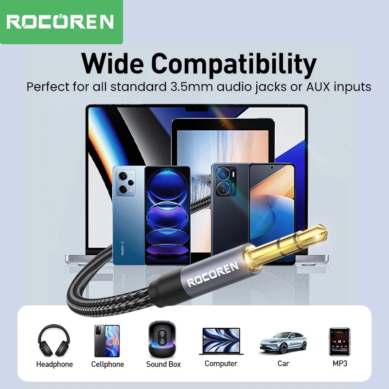 Rocoren 3.5mm Male to Male Aux Cable – 5M Audio Jack Cord for Phone, Car, Headphones & Speakers