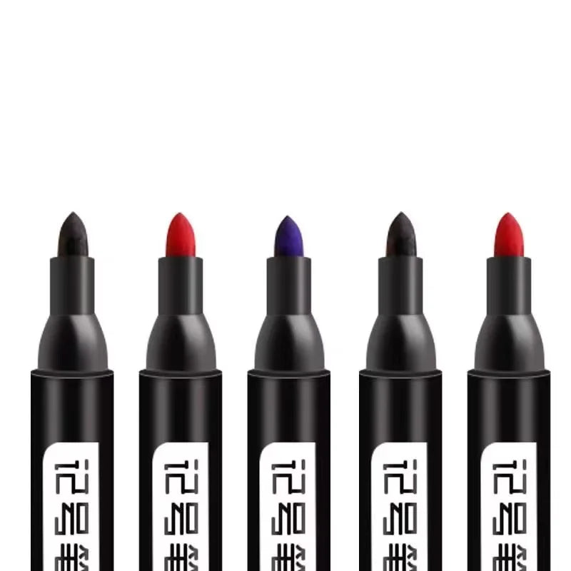 A set of 10 large-tip black ink marker pens for non-erasable marking and notation