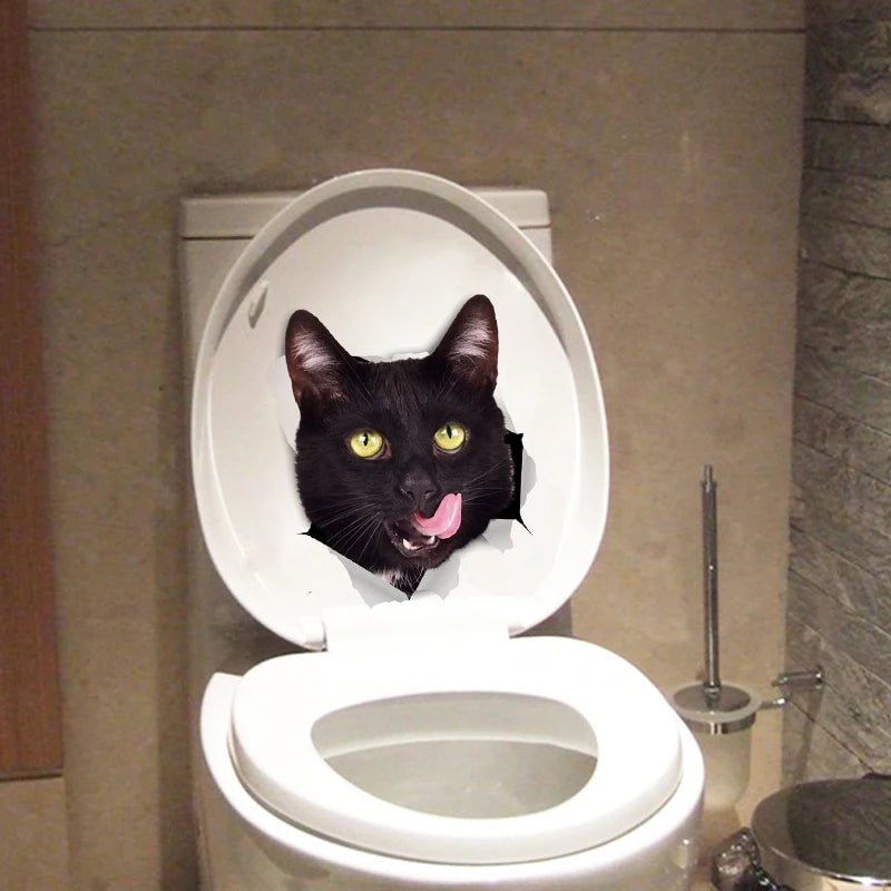 Funny 3D Hole Cat & Dog Toilet Stickers – Cute DIY Wall Decals for Bathroom & Home Decoration