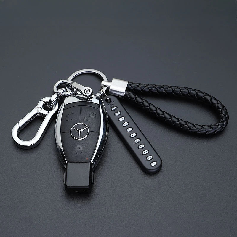 Motorcycle Lock Keychain Pendant – Anti-Lost Leather Rope Key Holder for Men & Women