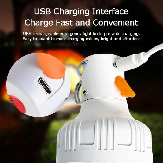 Outdoor USB Rechargeable LED Lamp Bulbs – High Brightness Emergency Light with Hook for Camping & Fishing