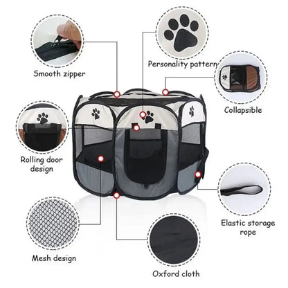 Portable Foldable Pet Tent – Octagonal Puppy Shelter & Playpen for Cats and Dogs