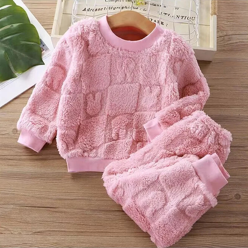 Velvet Flange Pajama Set – Thick Autumn/Winter Homewear for Boys & Girls (Korean Style)