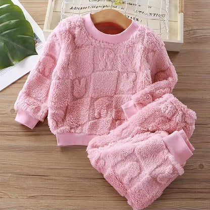 Velvet Flange Pajama Set – Thick Autumn/Winter Homewear for Boys & Girls (Korean Style)