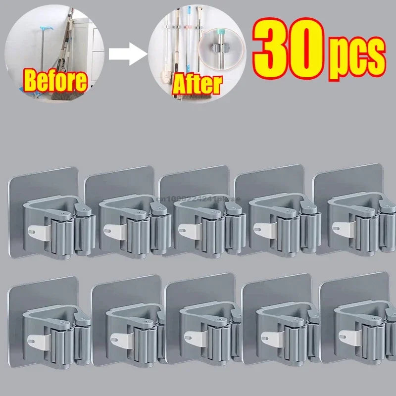 Self-adhesive Mop Holder – Wall Mounted Broom Stand & Brush Hook Storage Organizer