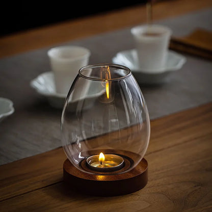Transparent Round Glass Candlestick – Retro Windproof Candle Holder for Weddings & Decor