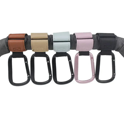 Stroller Organizer Hooks – 360° Rotatable PU Leather Pram Hanger Clips (1/2pcs)