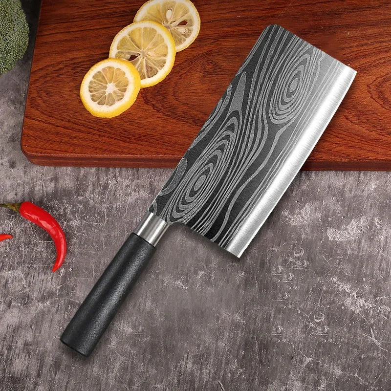 Laser Damascus Pattern Kitchen Knife & Scissors Set – Stainless Steel Utility Knives with Sharpening Rod for Precise Slicing