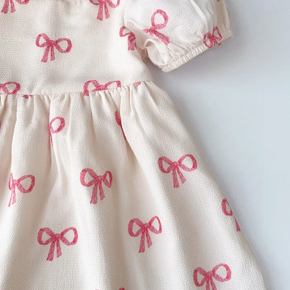 Bear Leader Girls’ Summer Dress – Short Sleeve Bow Print Casual Dress for Ages 3–7