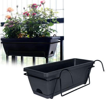 Balcony Railing Hanging Planter – 6L Plastic Window Box with Tray & Rack