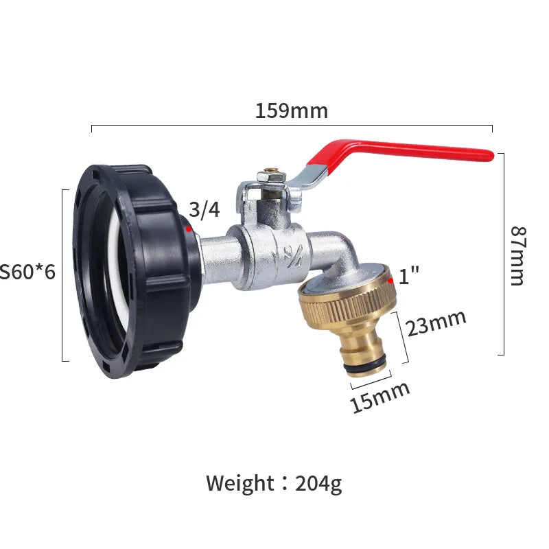 S60x6 IBC Tank Tap Connector – Coarse Thread Water Coupling Adapter for 1/2'' & 3/4'' Garden Hose Fittings (Fits 1000L Tanks)