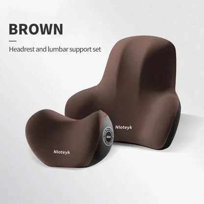 Car Memory Foam Neck Pillow & Lumbar Cushion – Ergonomic Backrest Support for Driving & Office