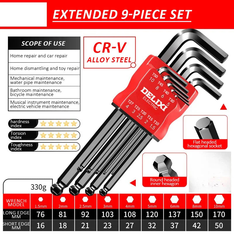 DELIXI Electric Allen Key Set – Hex Wrench Screwdriver Set with Sleeve, Universal Metric Tools for Motorcycles & Bicycles