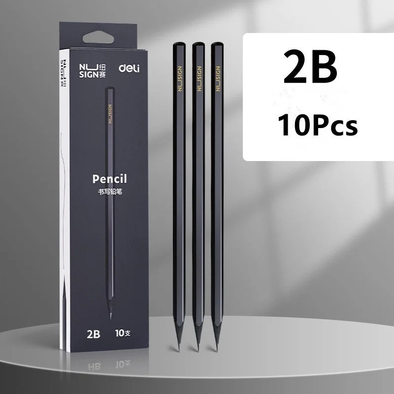 Black Wood Graphite Pencil Set – 10pcs HB & 2B Writing Pencils for School or Office Use
