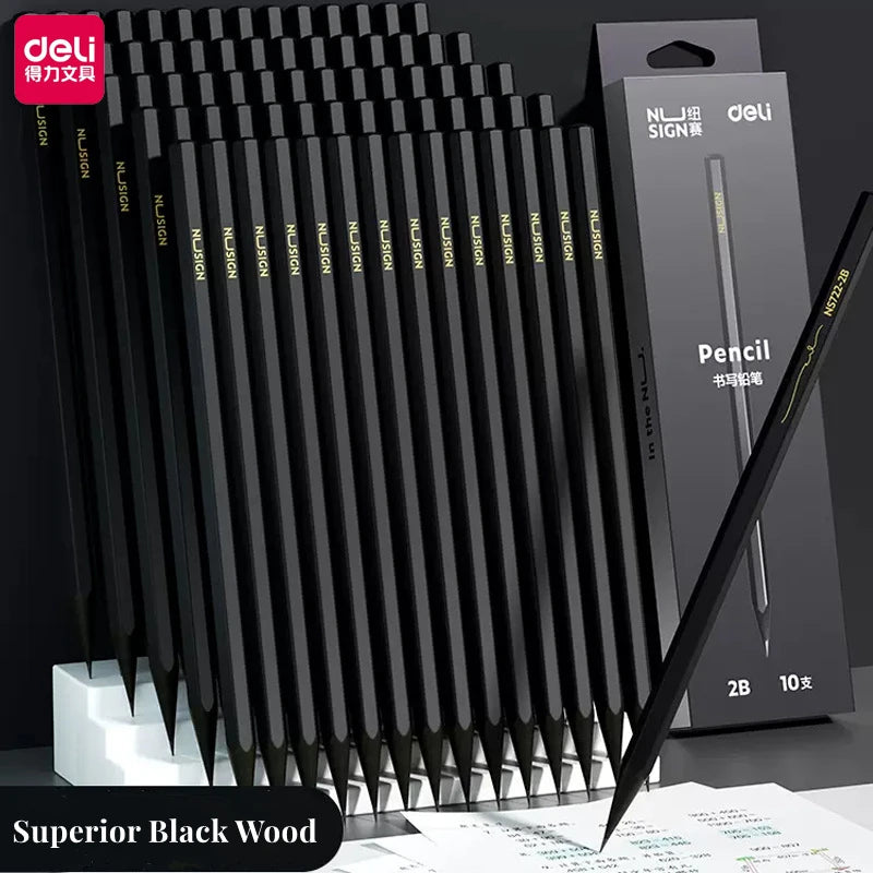 Black Wood Graphite Pencil Set – 10pcs HB & 2B Writing Pencils for School or Office Use