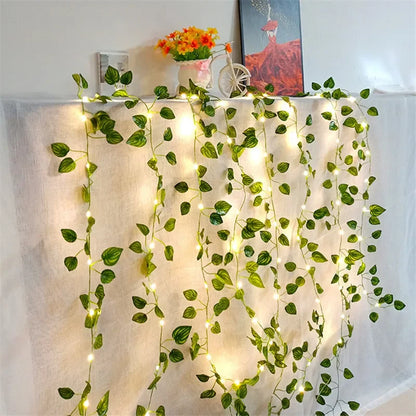 Flower Green Leaf String Lights – Battery Powered Artificial Vine Fairy Lights for Christmas Tree & Home Decor