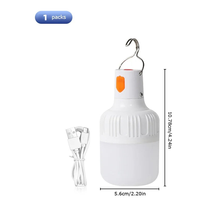 Outdoor USB Rechargeable LED Lamp Bulbs – High Brightness Emergency Light with Hook for Camping & Fishing