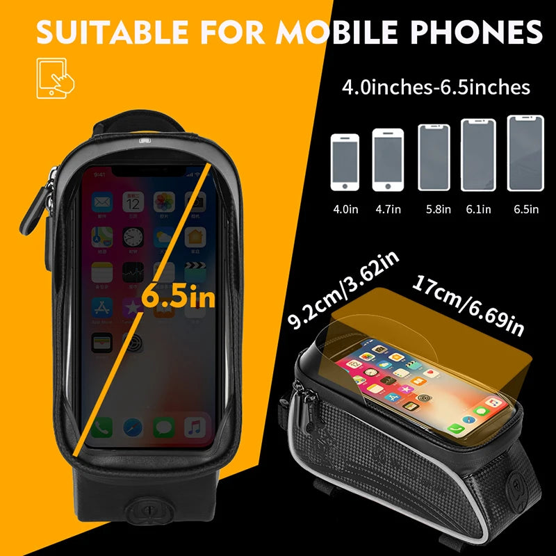WEST BIKING Waterproof Bicycle Frame Bag – Front Top Tube Storage with Touchscreen Phone Case for MTB & Road Bikes