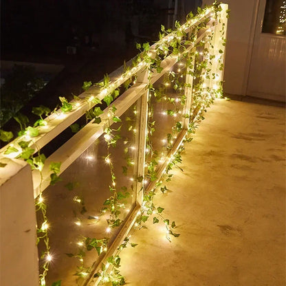 Flower Green Leaf String Lights – Battery Powered Artificial Vine Fairy Lights for Christmas Tree & Home Decor