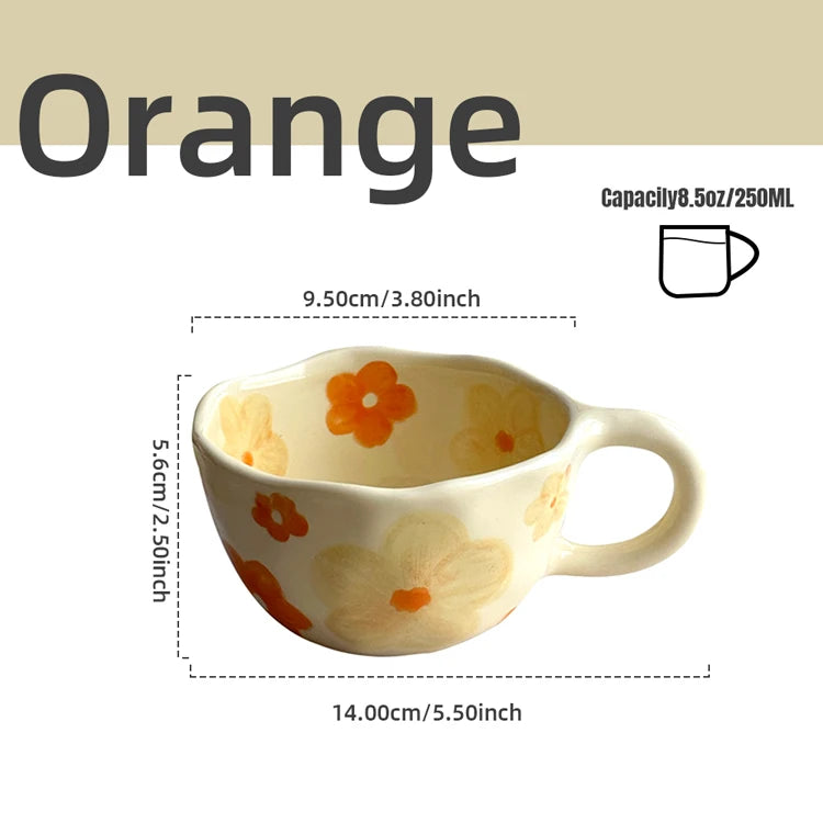 Handcrafted Ceramic Coffee Mug – 8.5oz Irregular Korean Style Tea Cup for Milk, Oatmeal & Breakfast