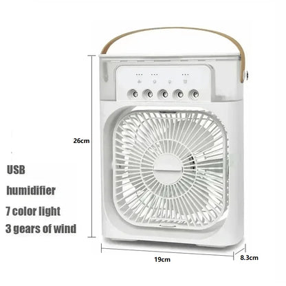 3-in-1 Portable Air Cooler Fan – Mini USB Humidifier, Air Conditioner & LED Night Light for Home, Office & Travel