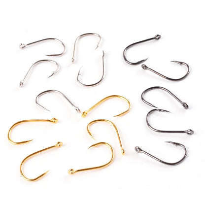 100Pcs High Carbon Steel Fishing Hooks Set – Assorted Barbed Carp Hooks for Fly & Jig Fishing
