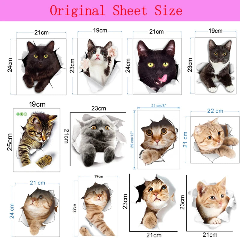 Funny 3D Hole Cat & Dog Toilet Stickers – Cute DIY Wall Decals for Bathroom & Home Decoration
