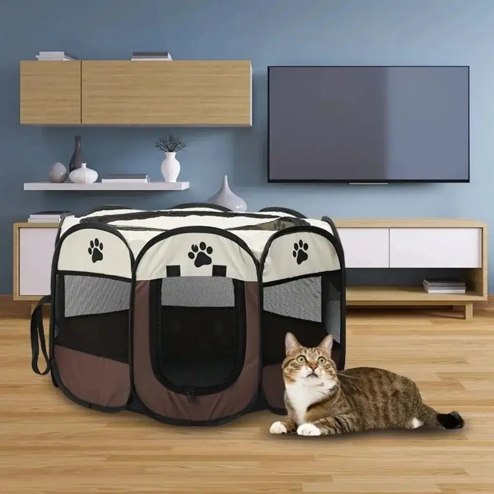 Portable Foldable Pet Tent – Octagonal Puppy Shelter & Playpen for Cats and Dogs