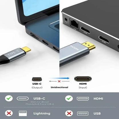 XIKCU USB C to HDMI 4K Cable – Thunderbolt 3/4 Compatible Type-C to HDMI 2.0, 60Hz for iPhone, MacBook & Huawei