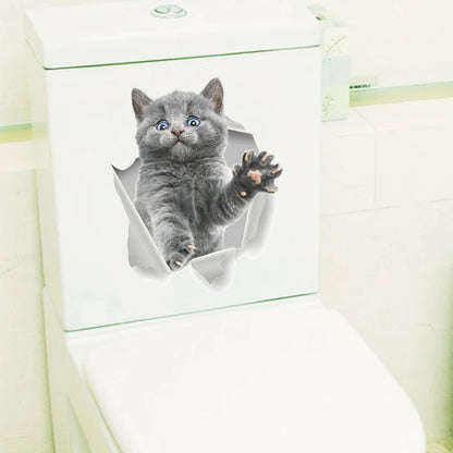 Funny 3D Hole Cat & Dog Toilet Stickers – Cute DIY Wall Decals for Bathroom & Home Decoration
