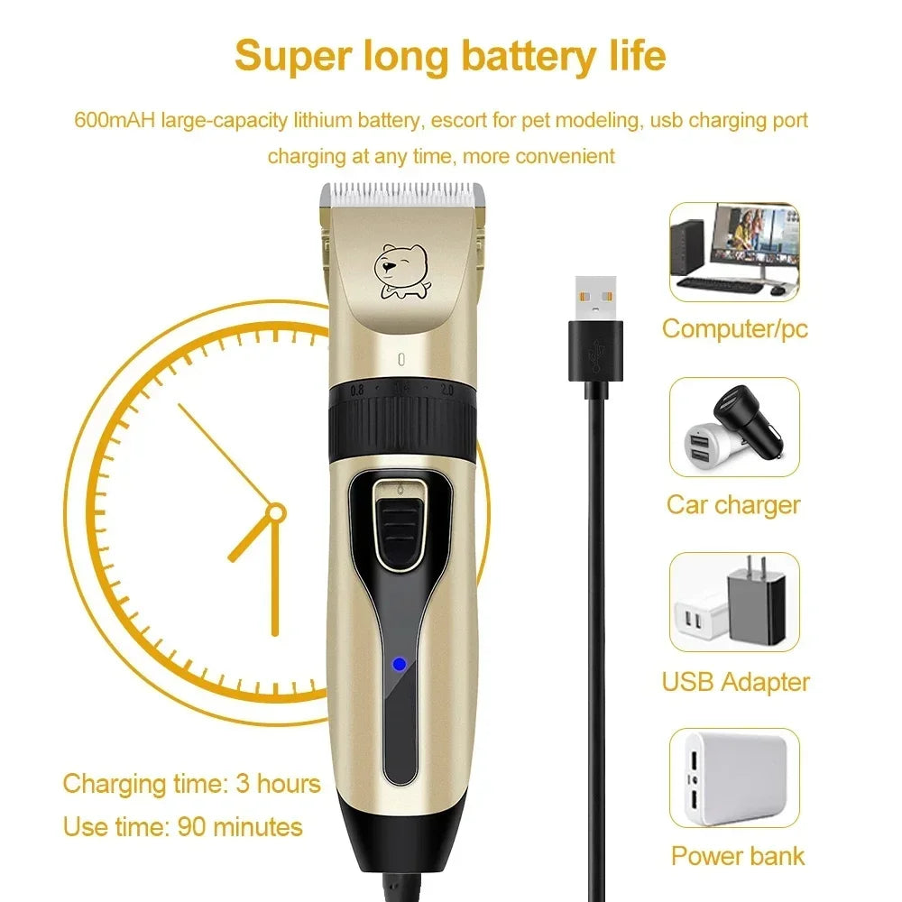 Professional Dog Hair Clipper – USB Rechargeable Electric Grooming Trimmer for Pets