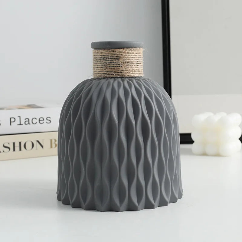 Modern Wave Ripple Plastic Vase – Nordic Flower Pot for Desktop or Table Decoration