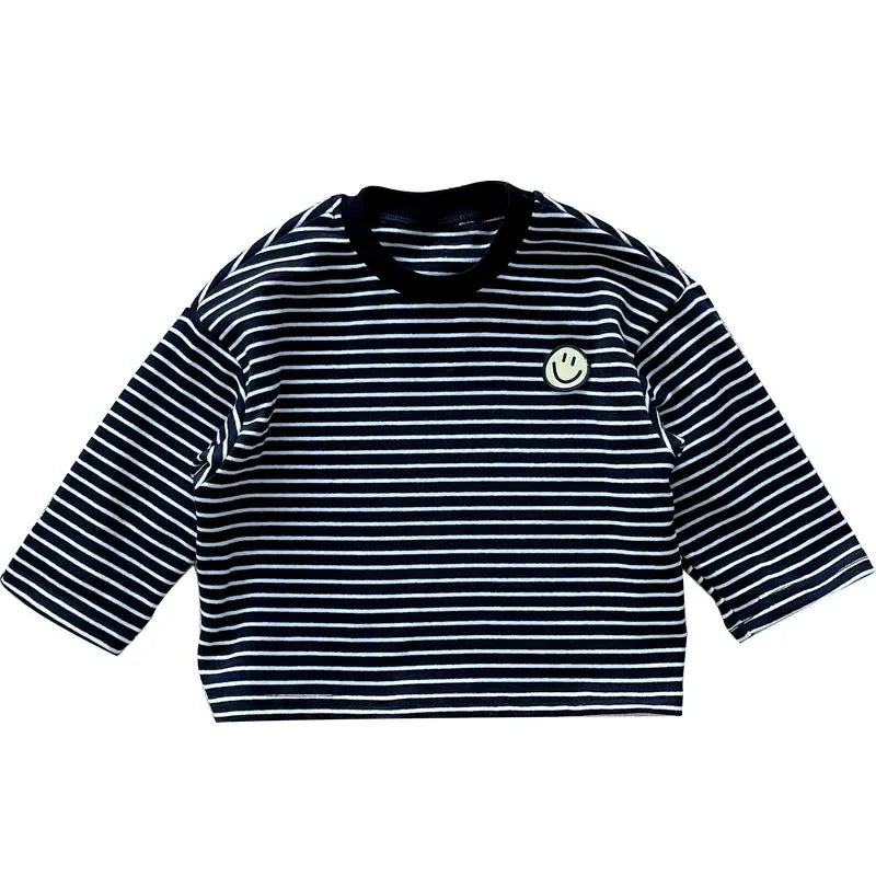 Striped Long Sleeve Baby T-Shirt – Cute O-Neck Pullover Top for Boys (Ages 1–6 Years)