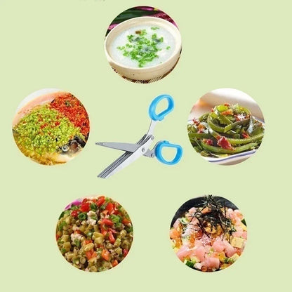 Multi-Functional 3/5-Layer Stainless Steel Kitchen Scissors – Herb Cutter for Scallions, Nori, and Shredded Veggies