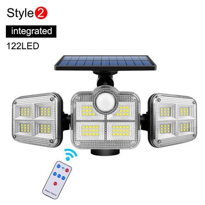 1-Pack Outdoor Motion Sensor Solar Light – 4-Head 122 LED Flood Lamp with 270° Coverage, 3000 Lumens & Solar Power