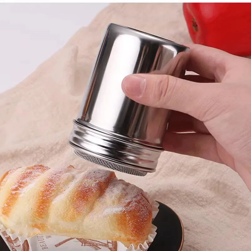 Stainless Steel Powder Sugar Shaker – Fine Mesh Icing Dispenser for Baking & Coffee