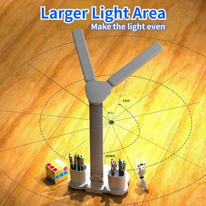LED Clock Table Lamp – USB Rechargeable Foldable Desk Light with Dimmable Touch Control & Eye Protection for Reading, Study & Office