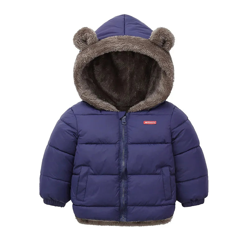 Cotton Hooded Baby Jacket – Thick Fleece Winter Outerwear for Boys & Girls