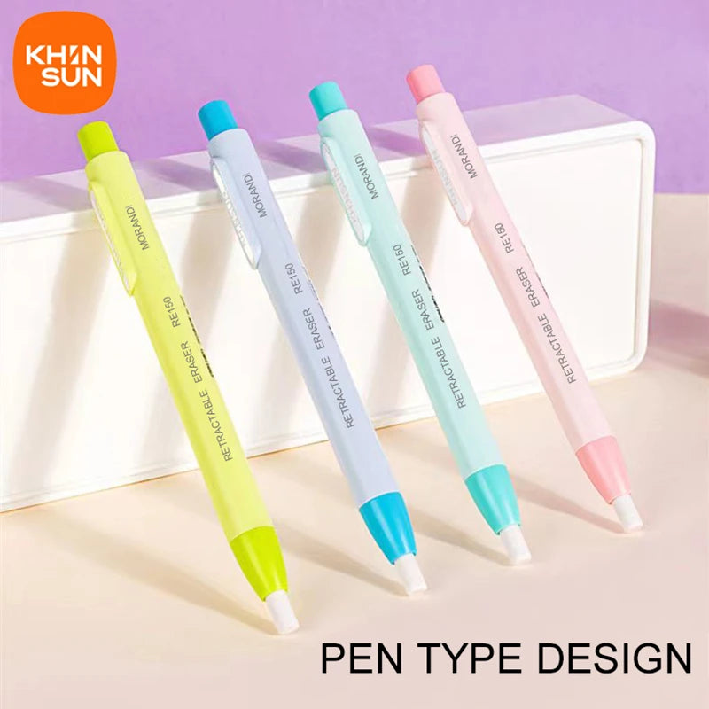 KHINSUN Press Retractable Pencil Eraser – Pen-Style Rubber Eraser for Clean Precision