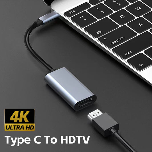 USB-C to HDTV 4K Adapter – USB 3.1 Type-C Male to HDMI-Compatible Female Converter for Laptop, MacBook, Tablet & TV