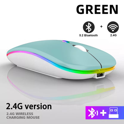 Wireless Mouse Rechargeable Silent LED Backlit Mice PC Laptop Computer Mous 2.4Ghz Receiver Bluetooth Dual Mode Optical Mice