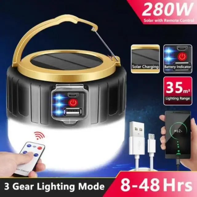 Outdoor Solar LED Camping Lights USB Rechargeable Tent Portable Lanterns Emergency Lights For Fishing Barbecue Camping Lighting