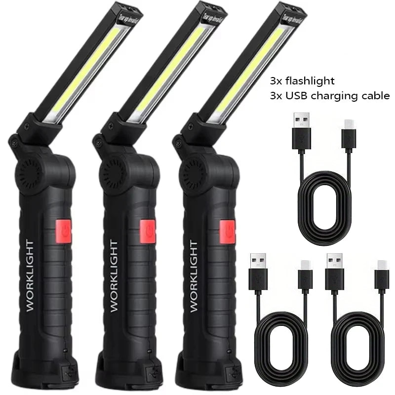 High Power LED Flashlight USB Rechargeable Camping Work Light Portable Outdoor Torch with Magnetic Base for Emergency Lighting