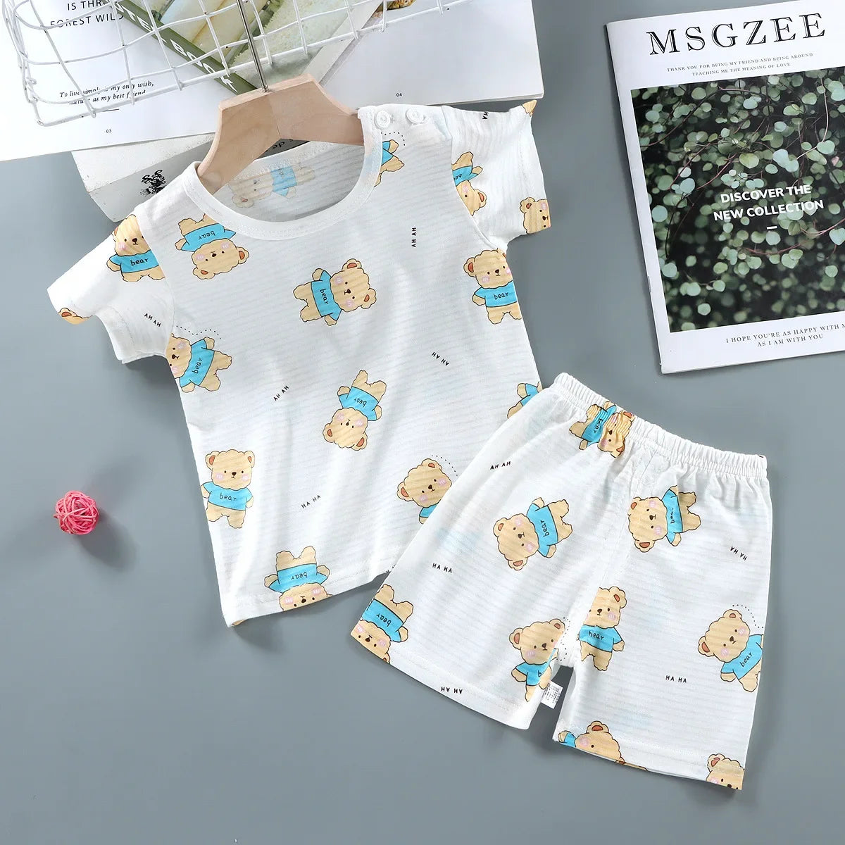 Children's Summer Cotton Sleepwear Set – Breathable Short Sleeve T-shirt & Shorts for Boys and Girls