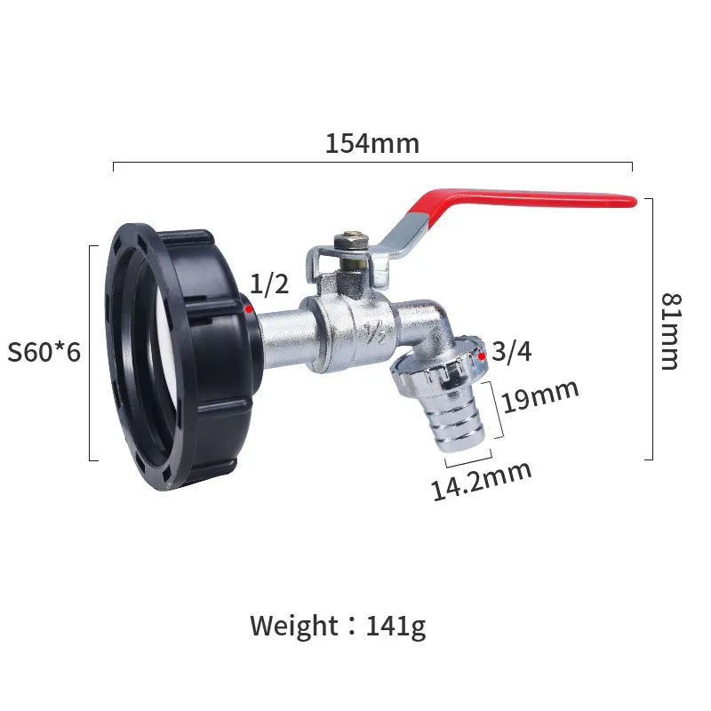 S60x6 IBC Tank Tap Connector – Coarse Thread Water Coupling Adapter for 1/2'' & 3/4'' Garden Hose Fittings (Fits 1000L Tanks)