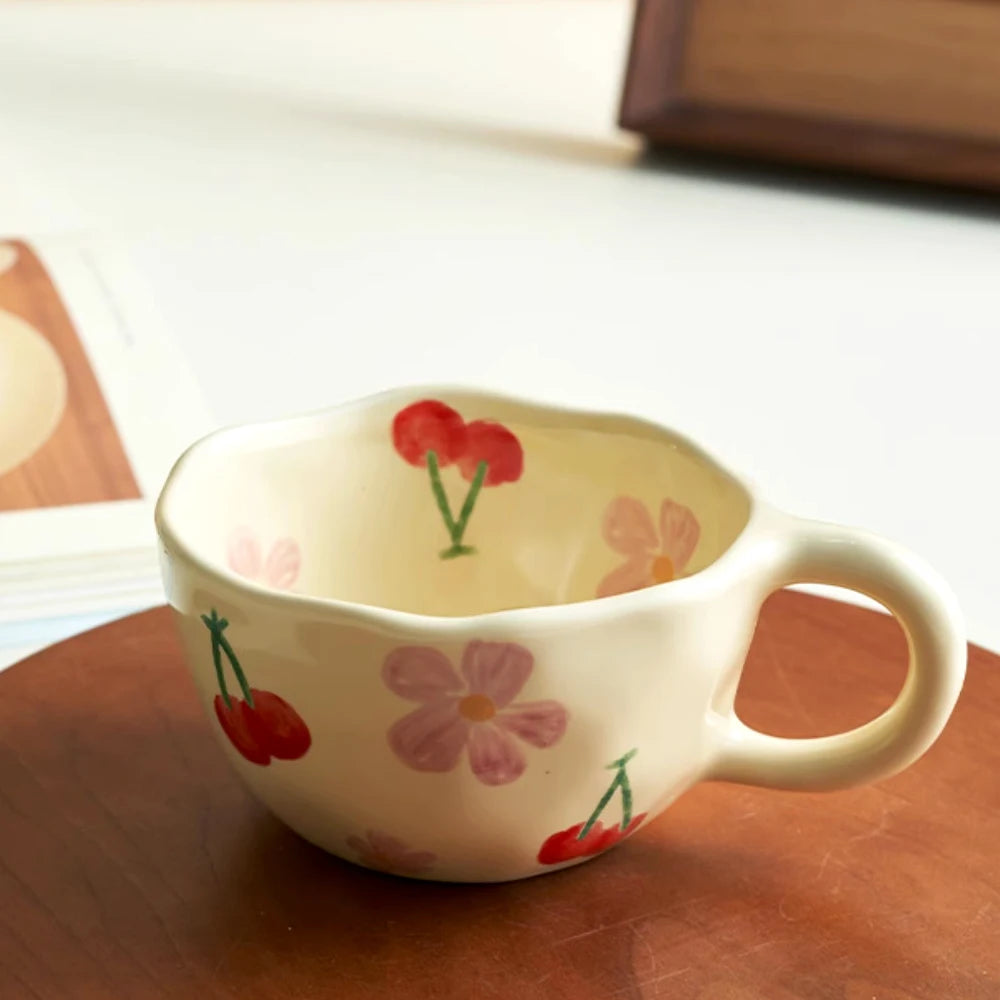 Handcrafted Ceramic Coffee Mug – 8.5oz Irregular Korean Style Tea Cup for Milk, Oatmeal & Breakfast